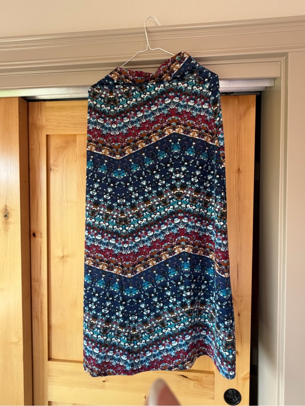 Boho Chevron Floral Maxi Skirt - Blue Multi